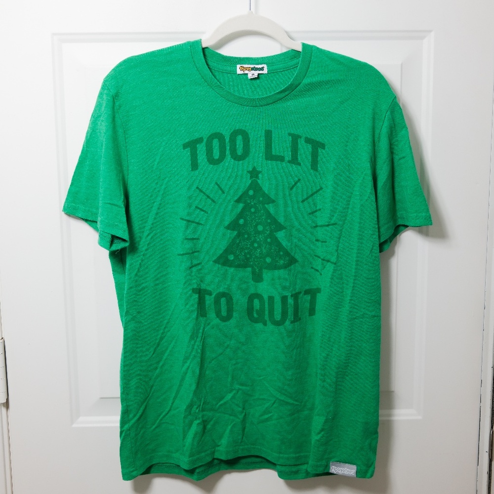 Too Lit to Quit T-Shirt ~ Green ~ Tipsy Elves Surf Party ~ Xmas ~ Mens Medium